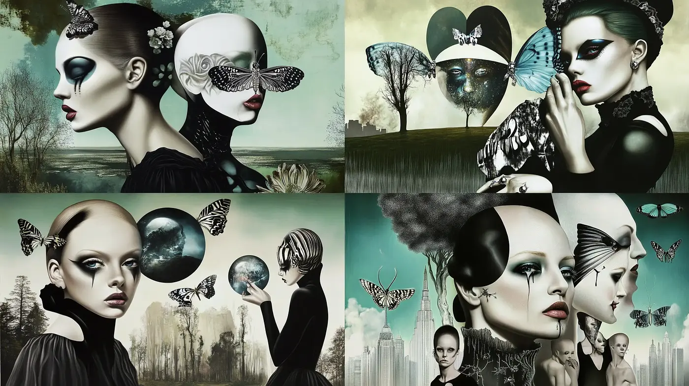 Surreal Elegance in Monochromatic Dreamscape - Midjourney sref style