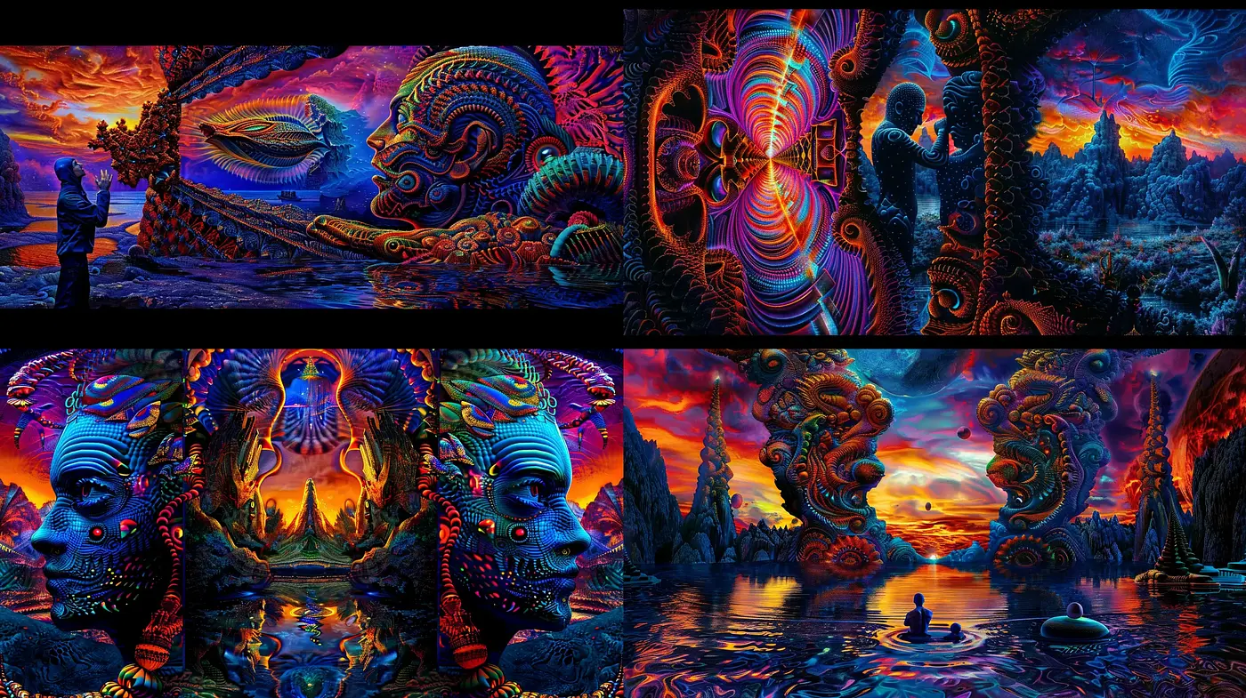 Surreal Psychedelic Dreamscape Fusion - Midjourney sref style