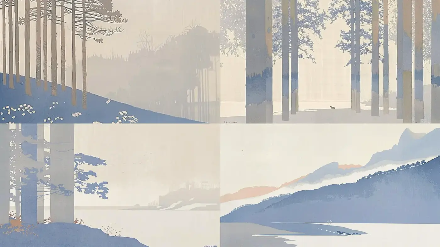 Subtle Harmony of Monochromatic Landscapes with Nature's Embrace - Midjourney sref style