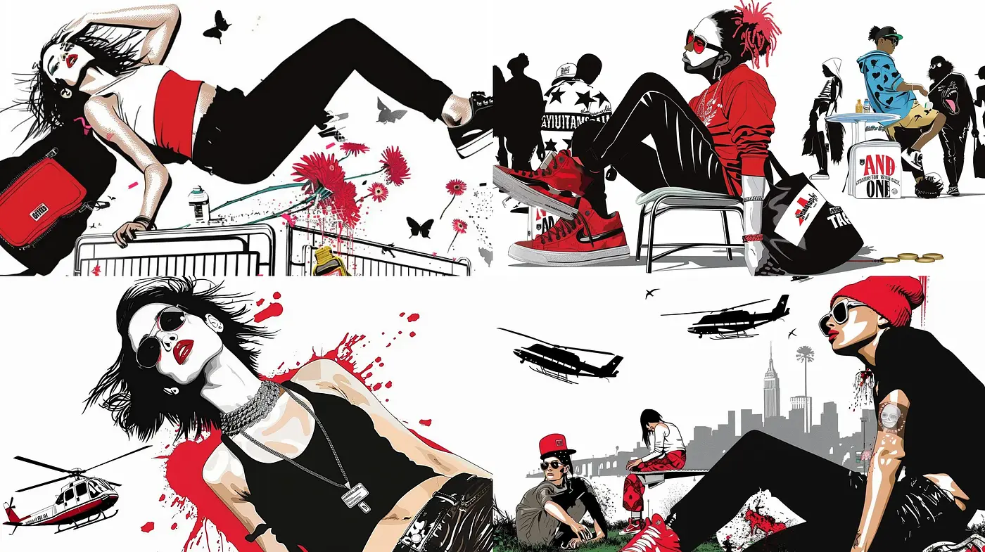 Dynamic Urban Expression: A Vivid Contrast in Street Artistry - Midjourney sref style