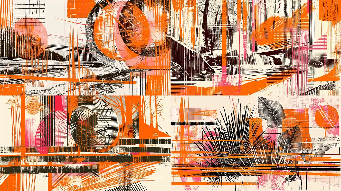 Abstract Expressionist Fusion with Digital Texture Overlays - Midjourney sref style