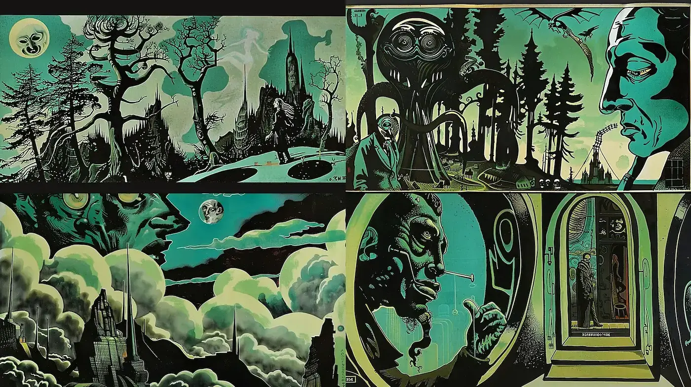 Surreal and Atmospheric Illustrations Evoking a Sense of Mystery and Intrigue - Midjourney sref style