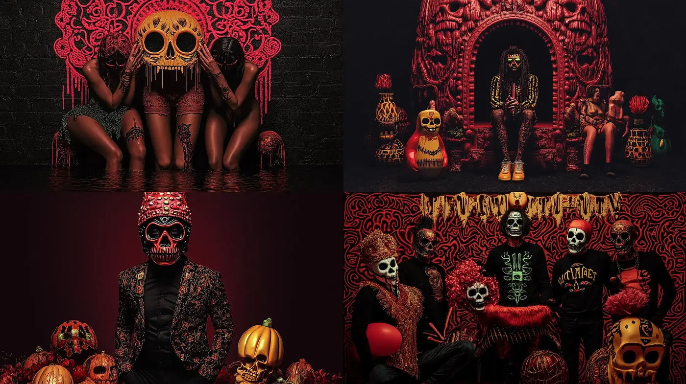 Gothic Elegance with a Surreal Twist in a Dark Carnival Matrix - Midjourney sref style
