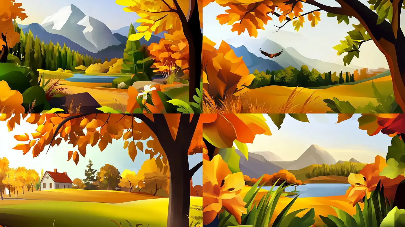 Autumnal Serenity in Stylized Vector Artistry - Midjourney sref style