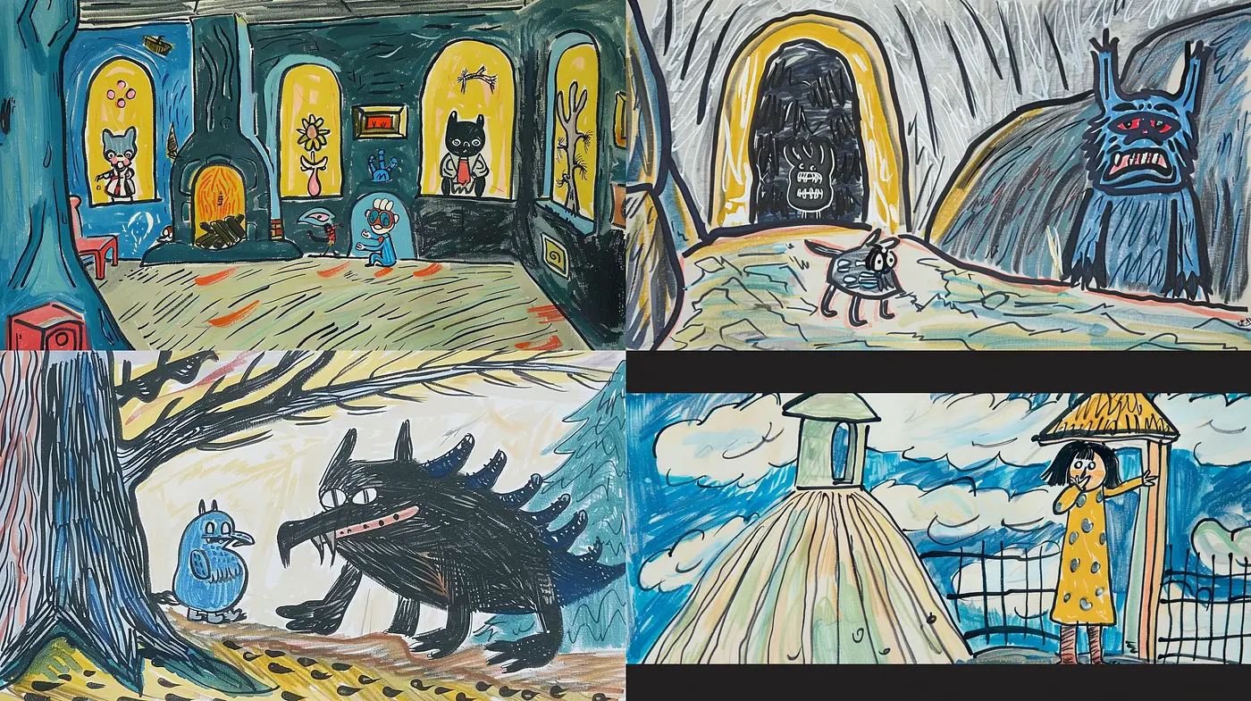 Whimsical Storybook Illustrations with a Childlike Expressionism - Midjourney sref style