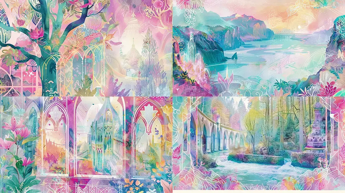 Whimsical and Ethereal Fantasy Landscape Aesthetic - Midjourney sref style