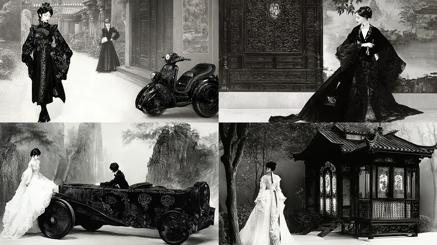 Monochrome Elegance with a Hint of Vintage Oriental Opulence - Midjourney sref style