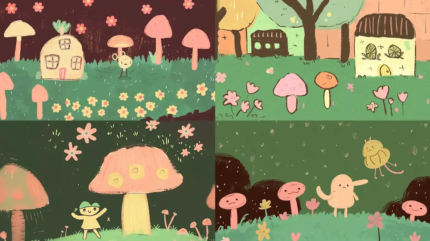 Whimsical and Playful Illustrations with a Dreamlike Quality - Midjourney sref style