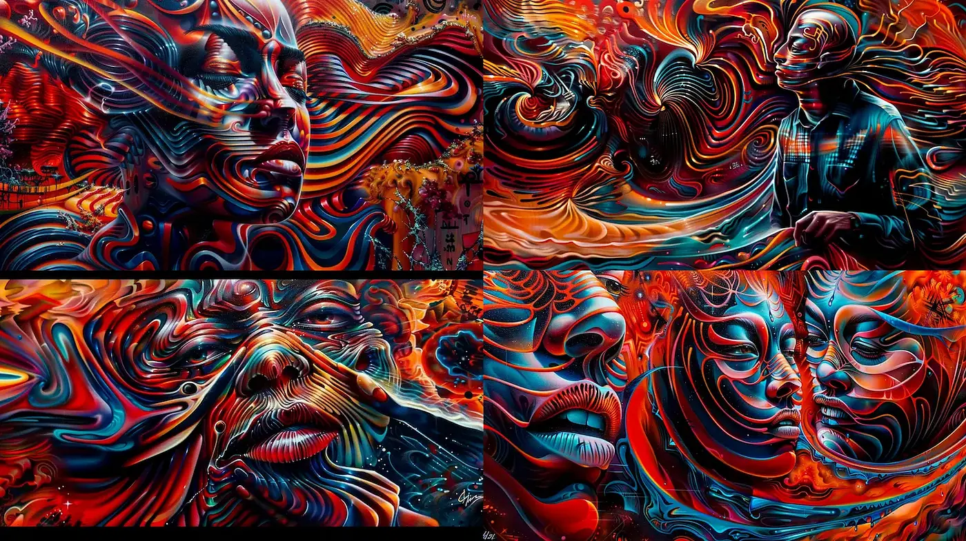 Dynamic and fluid abstract expressionism with vivid contrasts - Midjourney sref style
