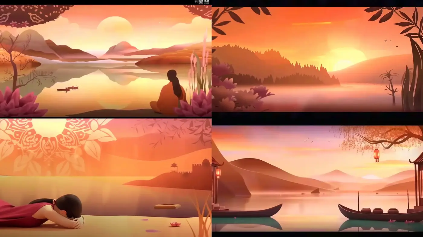 Serene Twilight Vistas: A Harmonious Blend of Eastern Aesthetics and Pastel Contemplation - Midjourney sref style