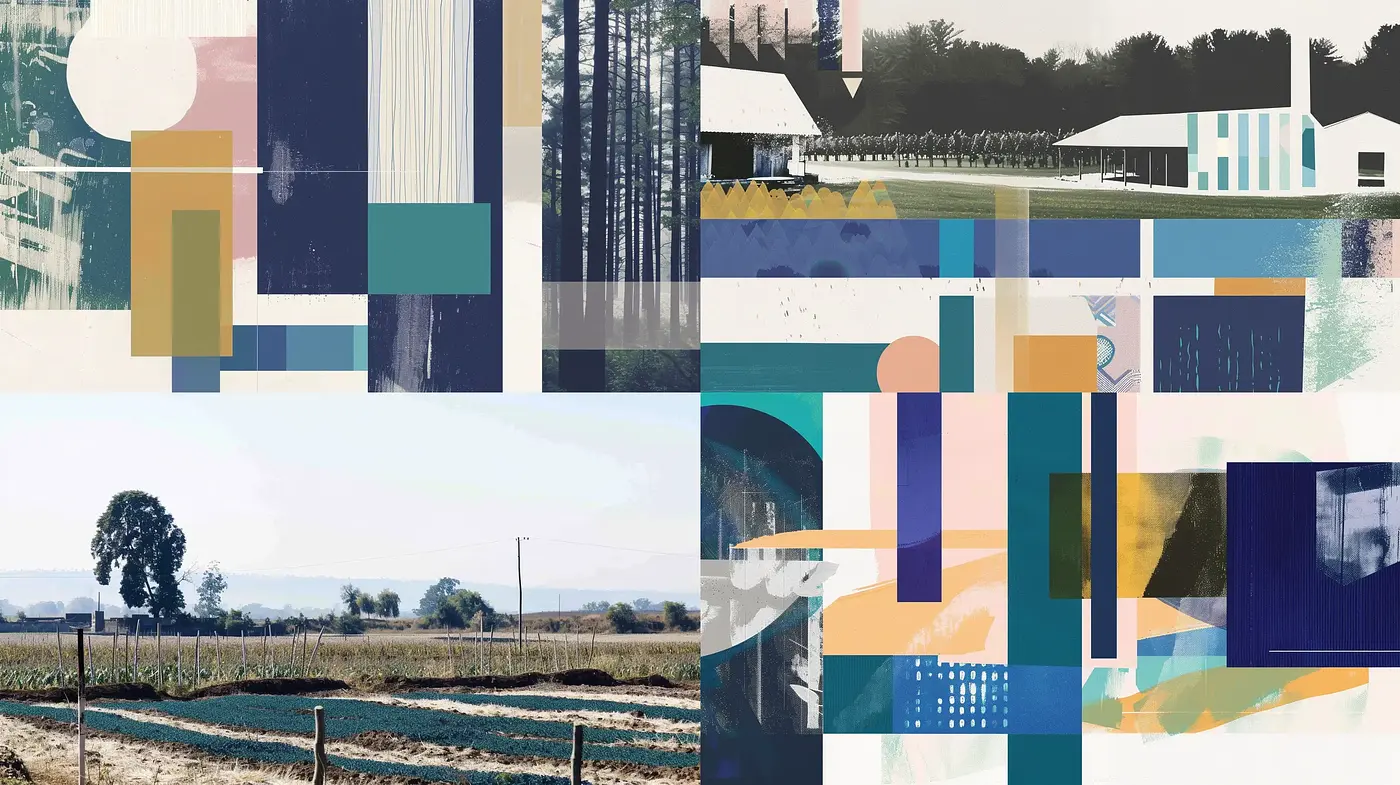 Abstracted Landscape Fusion with a Contemporary Geometric Twist - Midjourney sref style