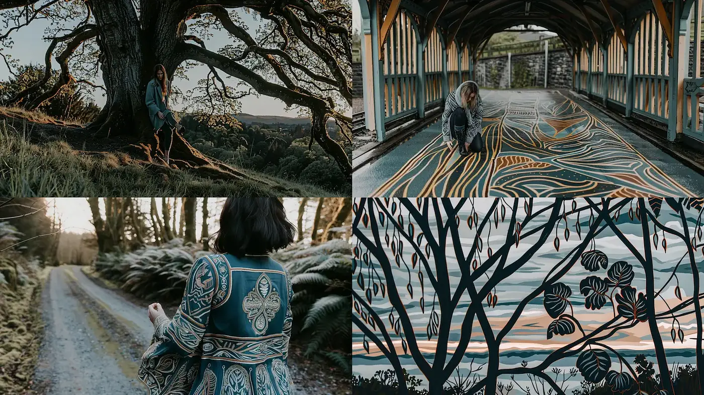 Earthy Aesthetic with Nature-Inspired Elements and Artistic Flourishes - Midjourney sref style