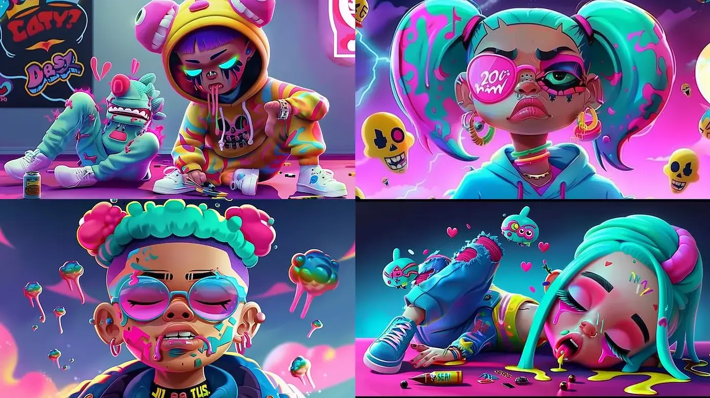 Vibrant and Playful Cyberpunk Aesthetic with a Street Art Influence - Midjourney sref style