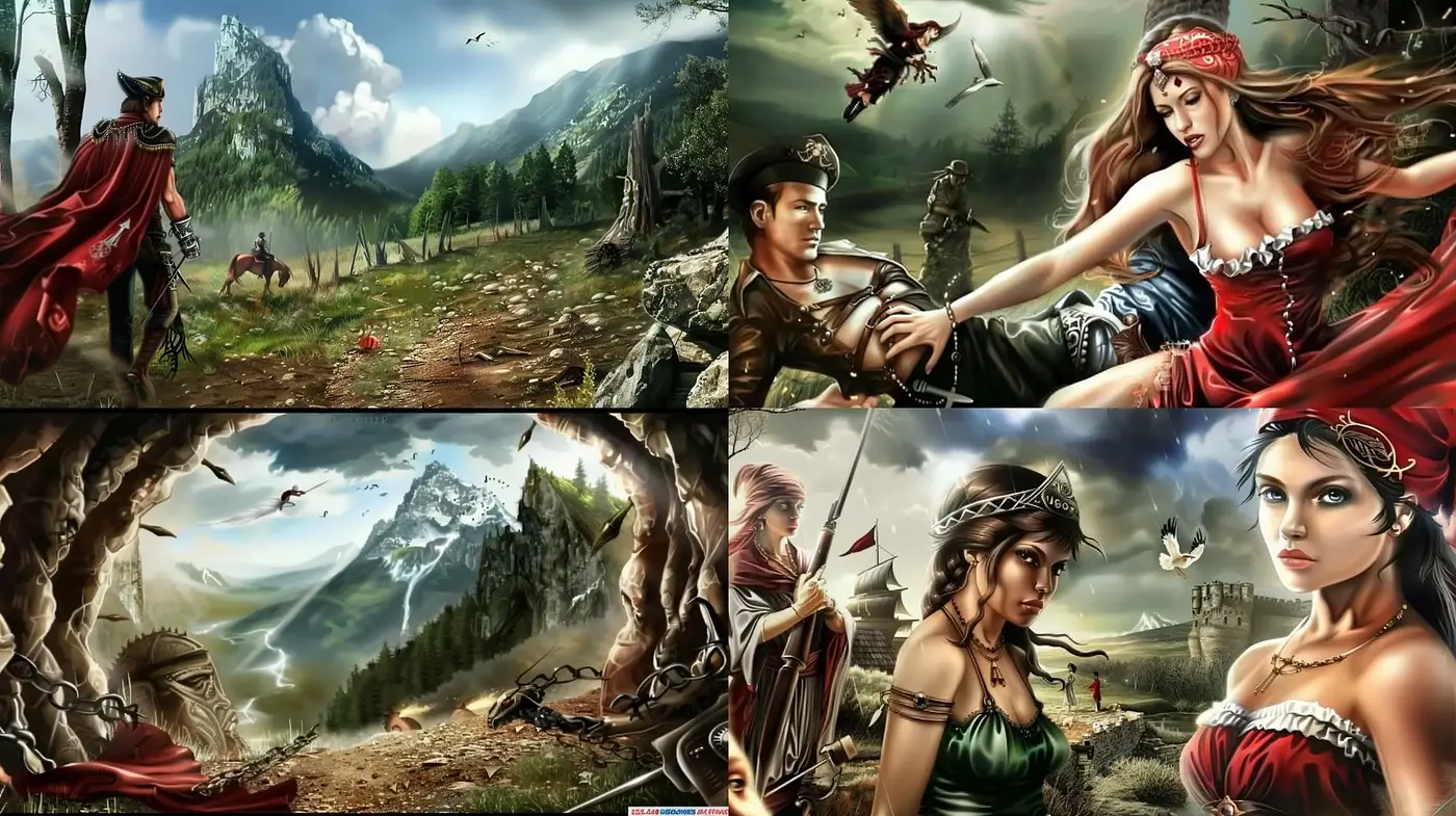 Ethereal Fantasy Vistas with Vivid Characters - Midjourney sref style