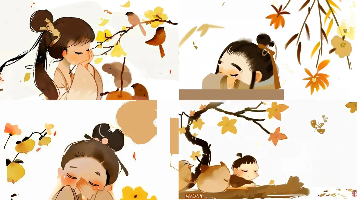 Autumnal Watercolor Whimsy: A Harmonious Blend of Warm Hues and Tender Illustration - Midjourney sref style