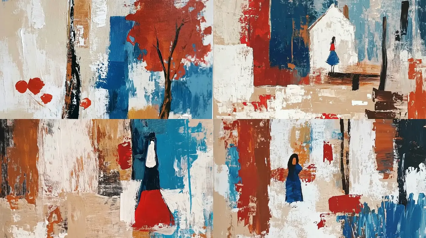 Abstract Expressionist Fusion with Stylized Figures - Midjourney sref style