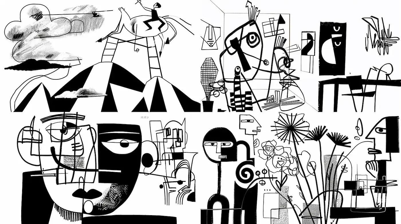 Dynamic Monochromatic Expressionism with Abstract Forms - Midjourney sref style