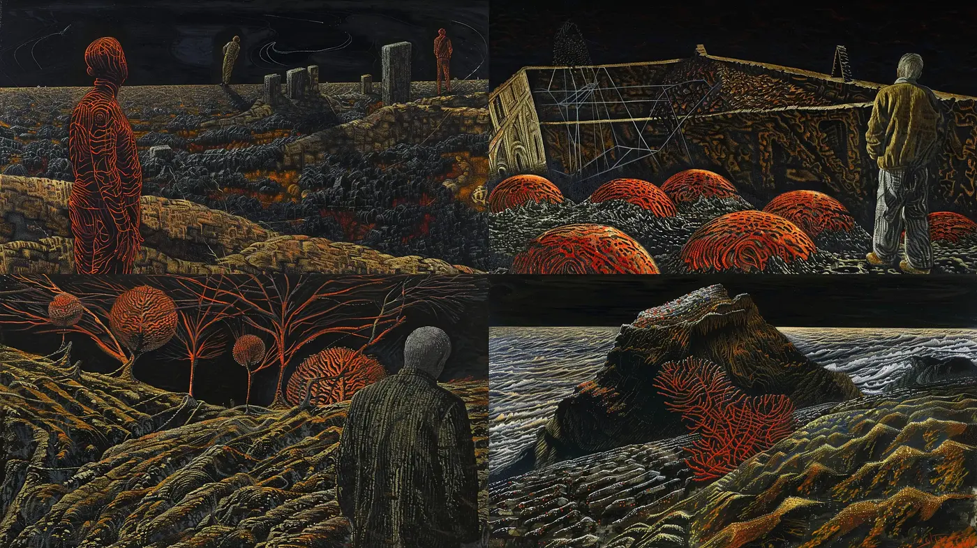 Ethereal Nocturne Tapestry: A Meld of Surrealism and Sci-Fi Textures - Midjourney sref style