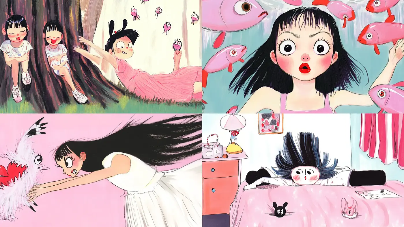 Whimsical Storybook Illustration with a Modern Anime Twist - Midjourney sref style