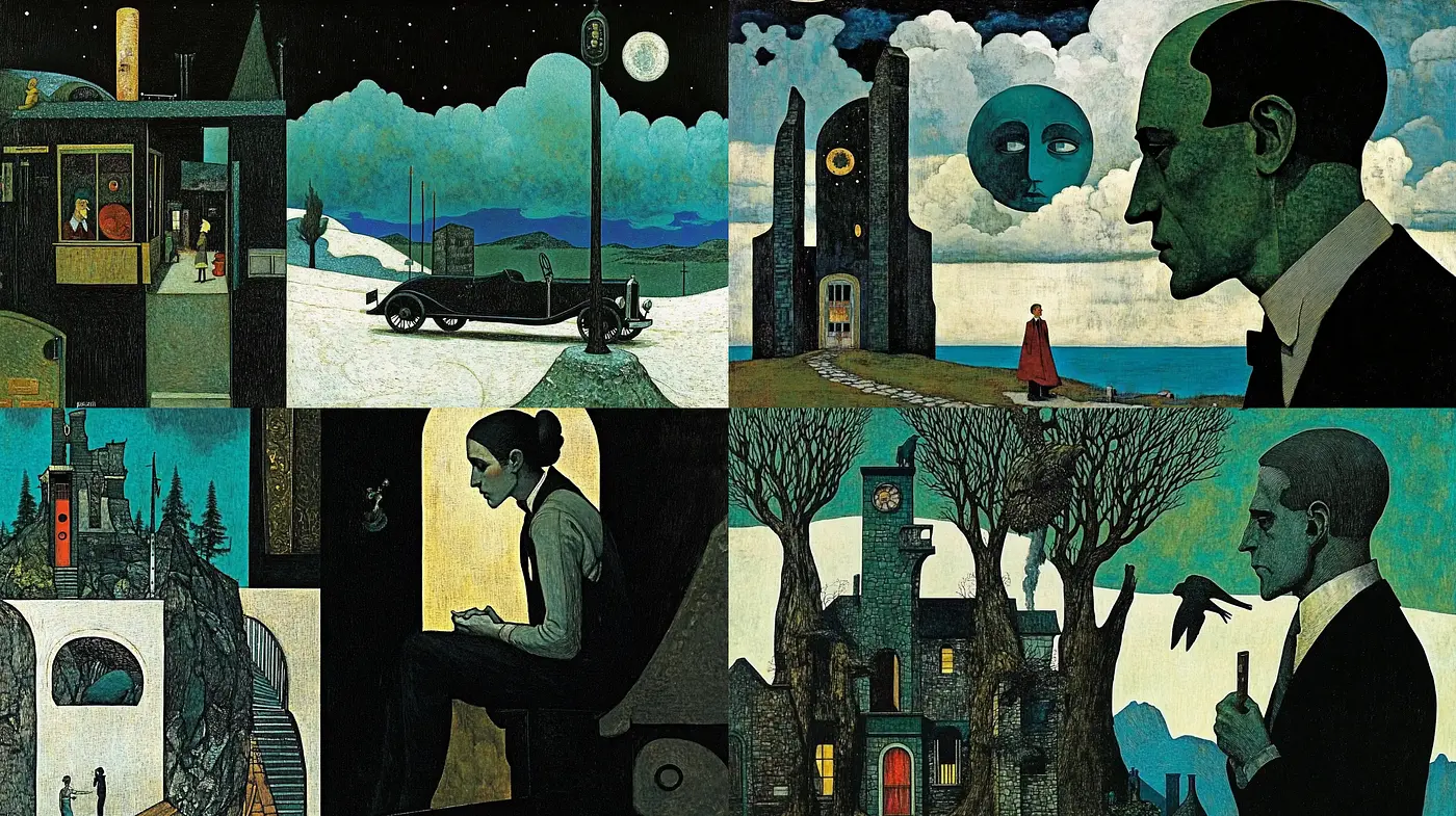Enigmatic and Surreal Nightscapes with a Whimsical Touch - Midjourney sref style