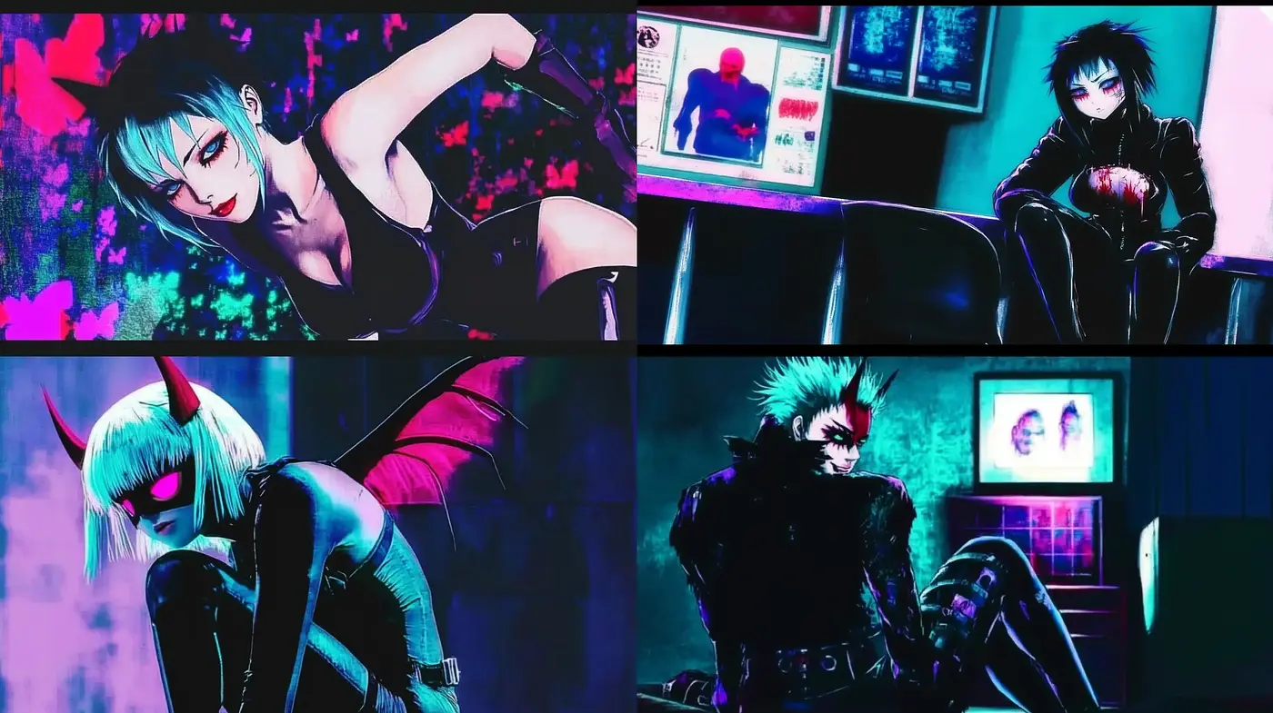 Neon-Noir Cyberpunk Aesthetic with Anime Influence - Midjourney sref style