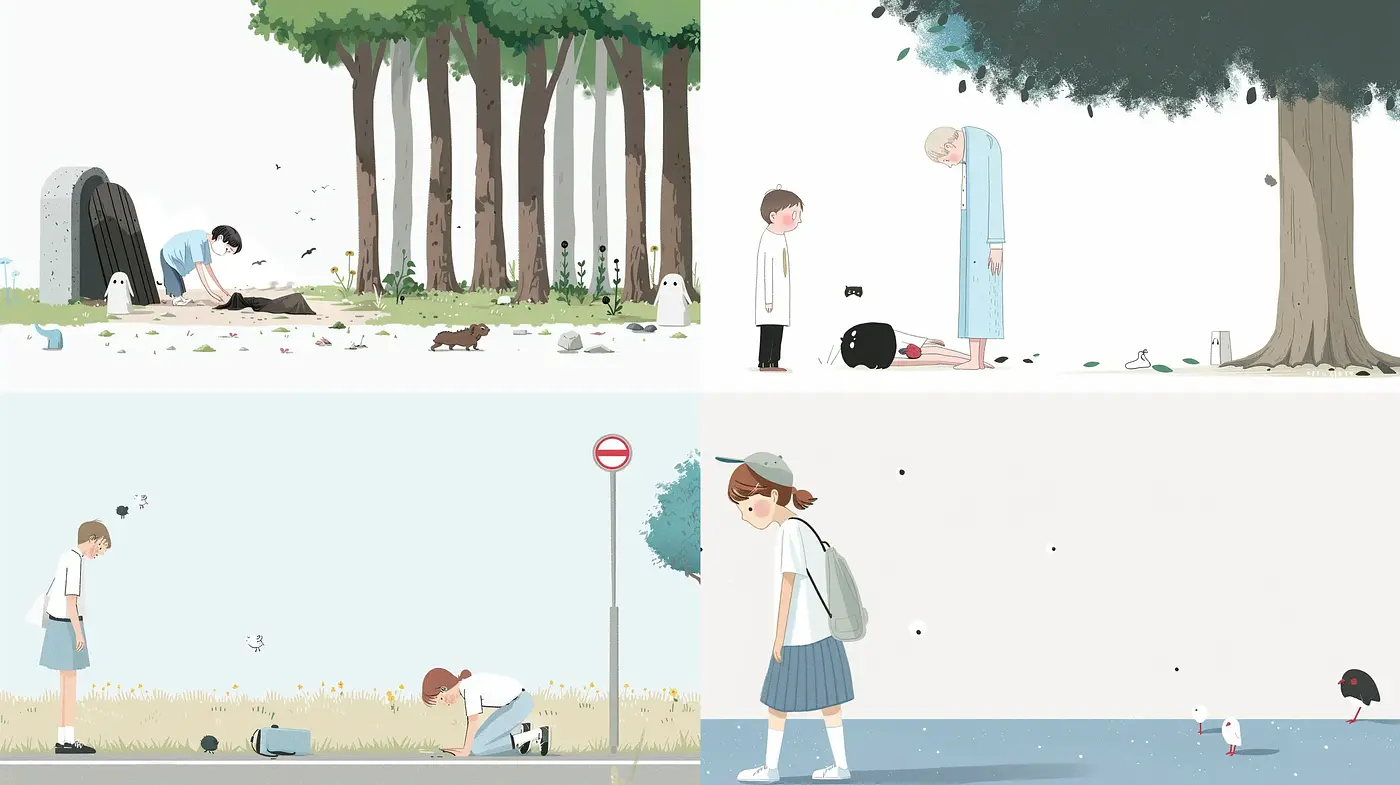 Serene Illustrative Vignettes with a Poignant Sense of Time - Midjourney sref style