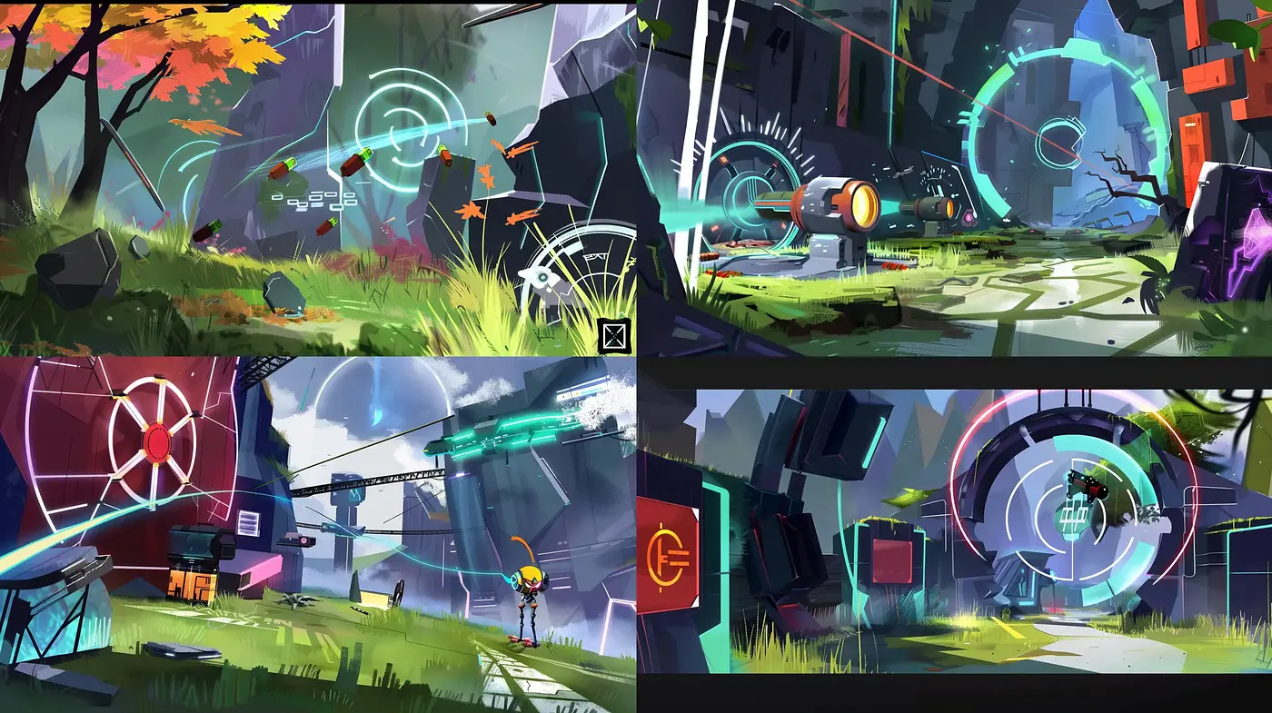 Futuristic Concept Art Scenes with Vibrant and Surreal Environments - Midjourney sref style