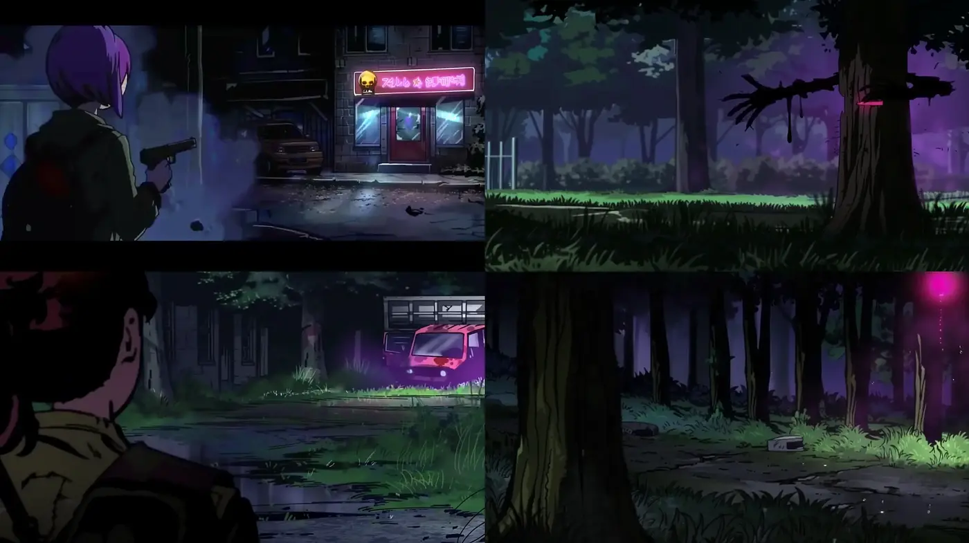Moody Nocturnal Vignettes with Vibrant Neon Accents - Midjourney sref style
