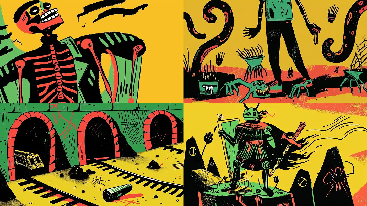 Eccentric Contrasts in Silkscreen Comic Fusion - Midjourney sref style