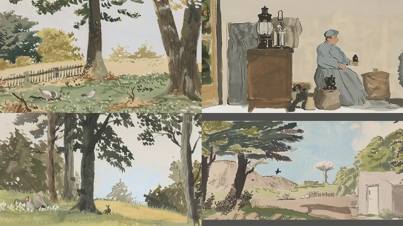 Pastoral Serenity in Muted Earth Tones - Midjourney sref style
