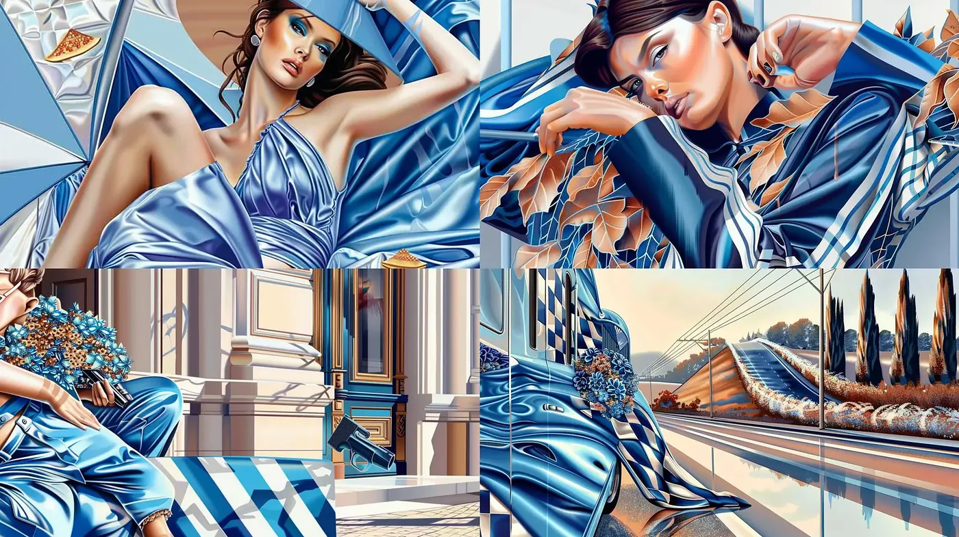 Ethereal Azure Elegance: A Meld of Dreamlike Hyperrealism and Vivid Textural Expression - Midjourney sref style