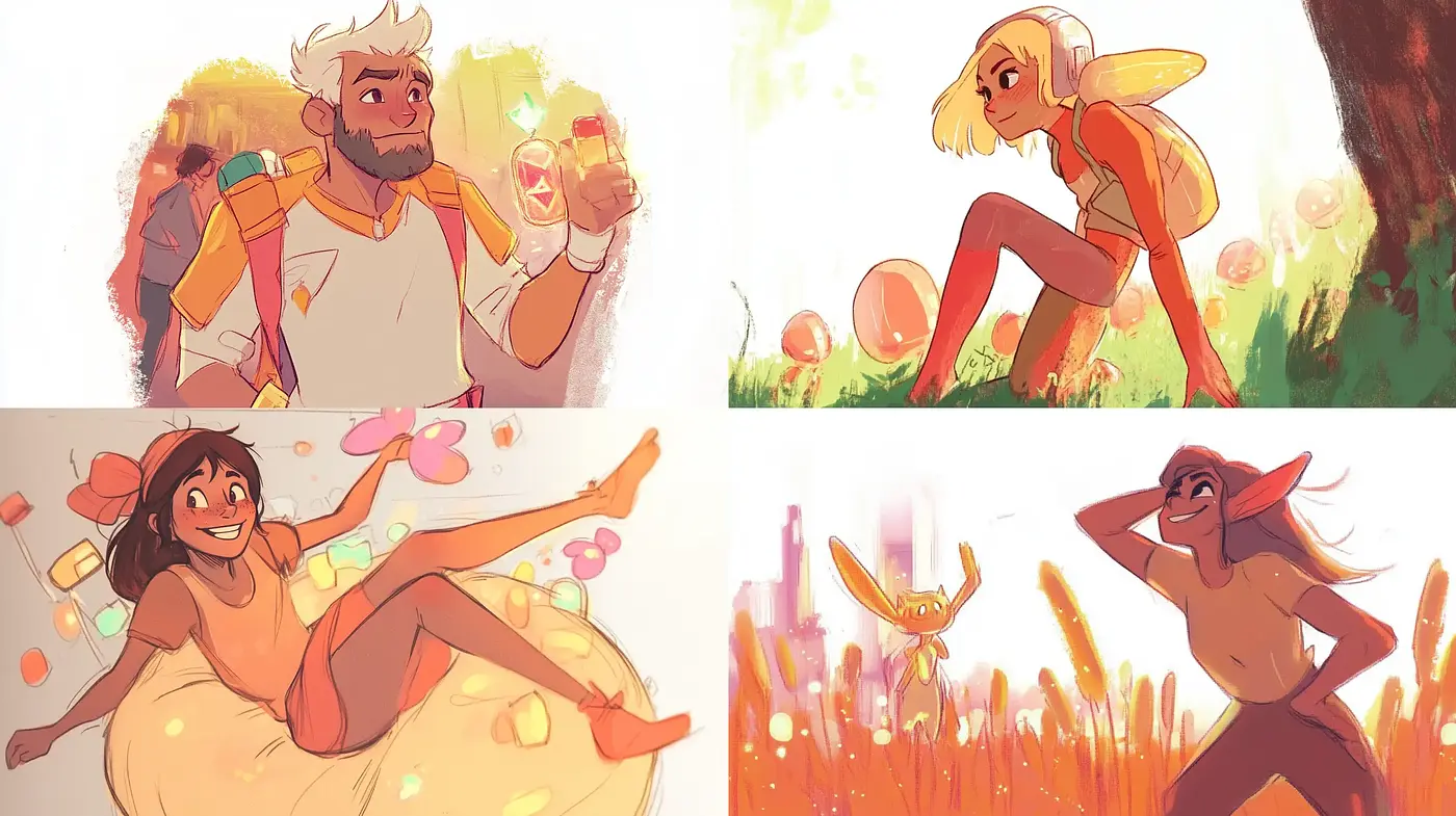 Sun-Kissed Fantasy Illustrations with a Warm and Radiant Aesthetic - Midjourney sref style