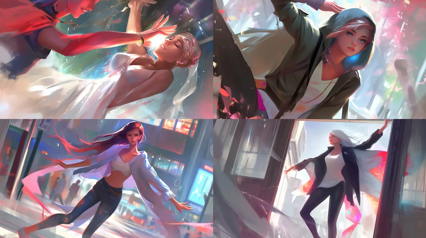 Dynamic Elegance in Motion: A Fusion of Vivid Colors and Expressive Brushwork - Midjourney sref style