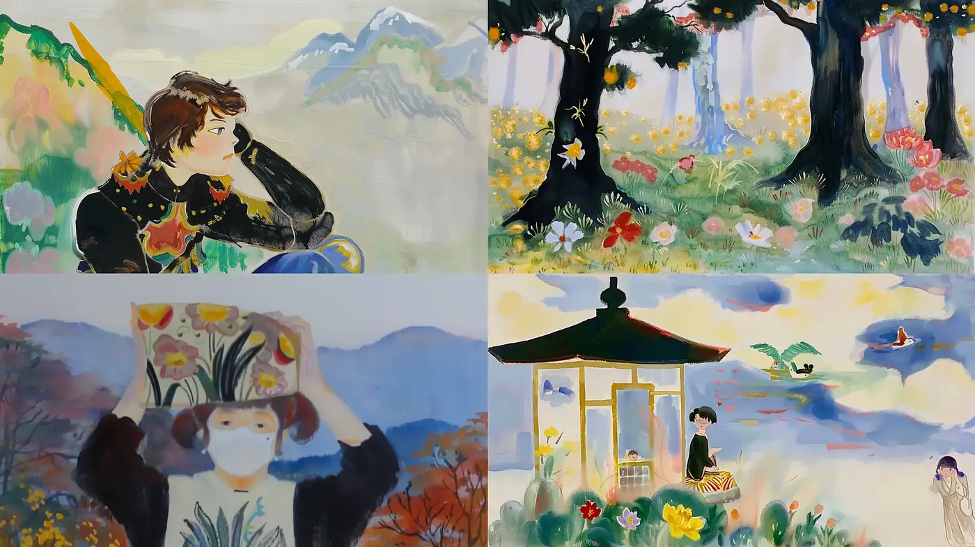 Tranquil Narratives in Pastel Brushwork - Midjourney sref style