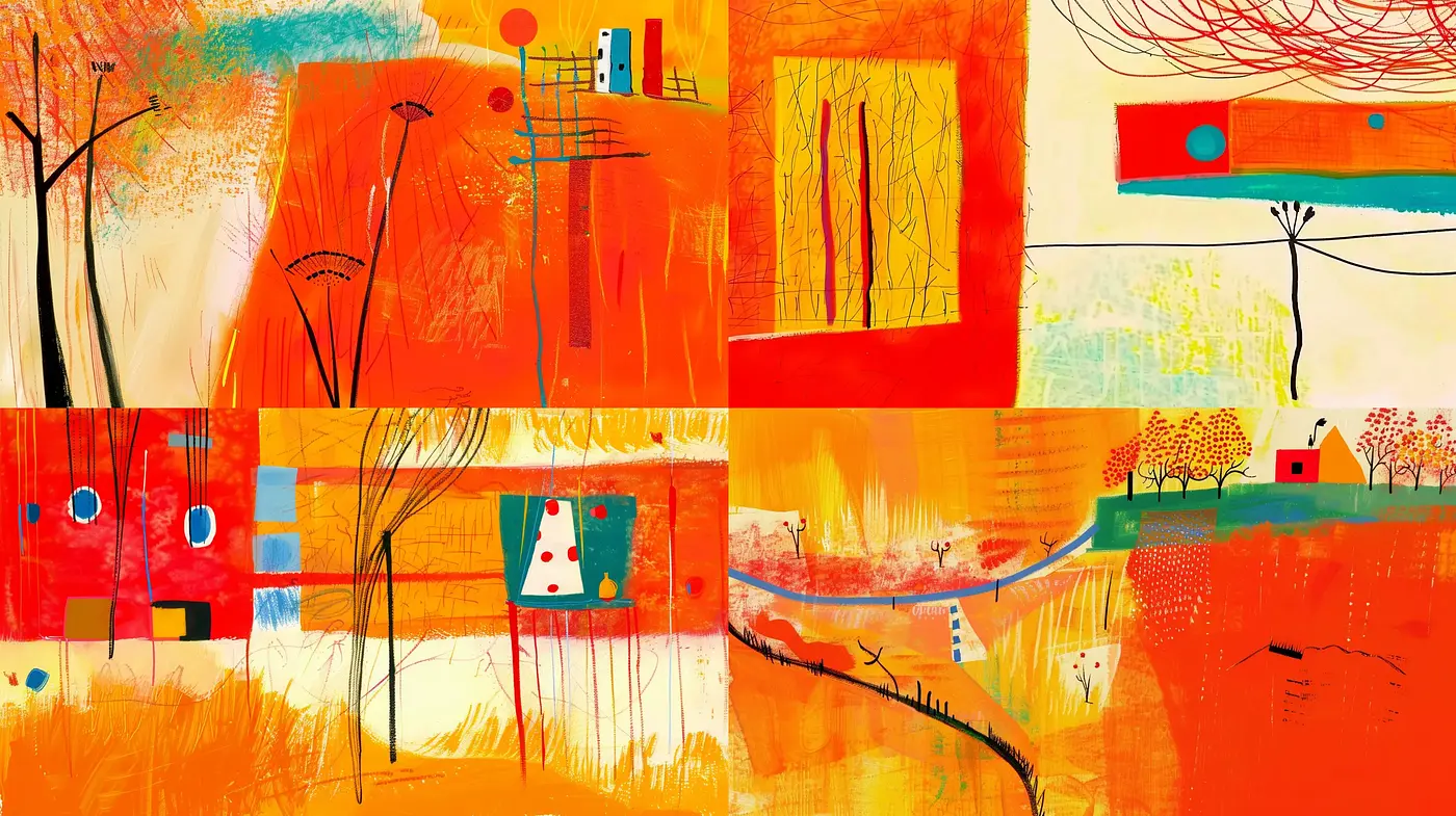 Abstract Autumn Symphony with Textured Whimsy - Midjourney sref style