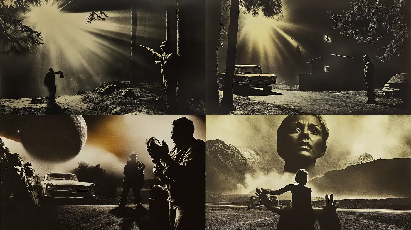 Noir-Inspired Sepia Cinematic Tableaus - Midjourney sref style