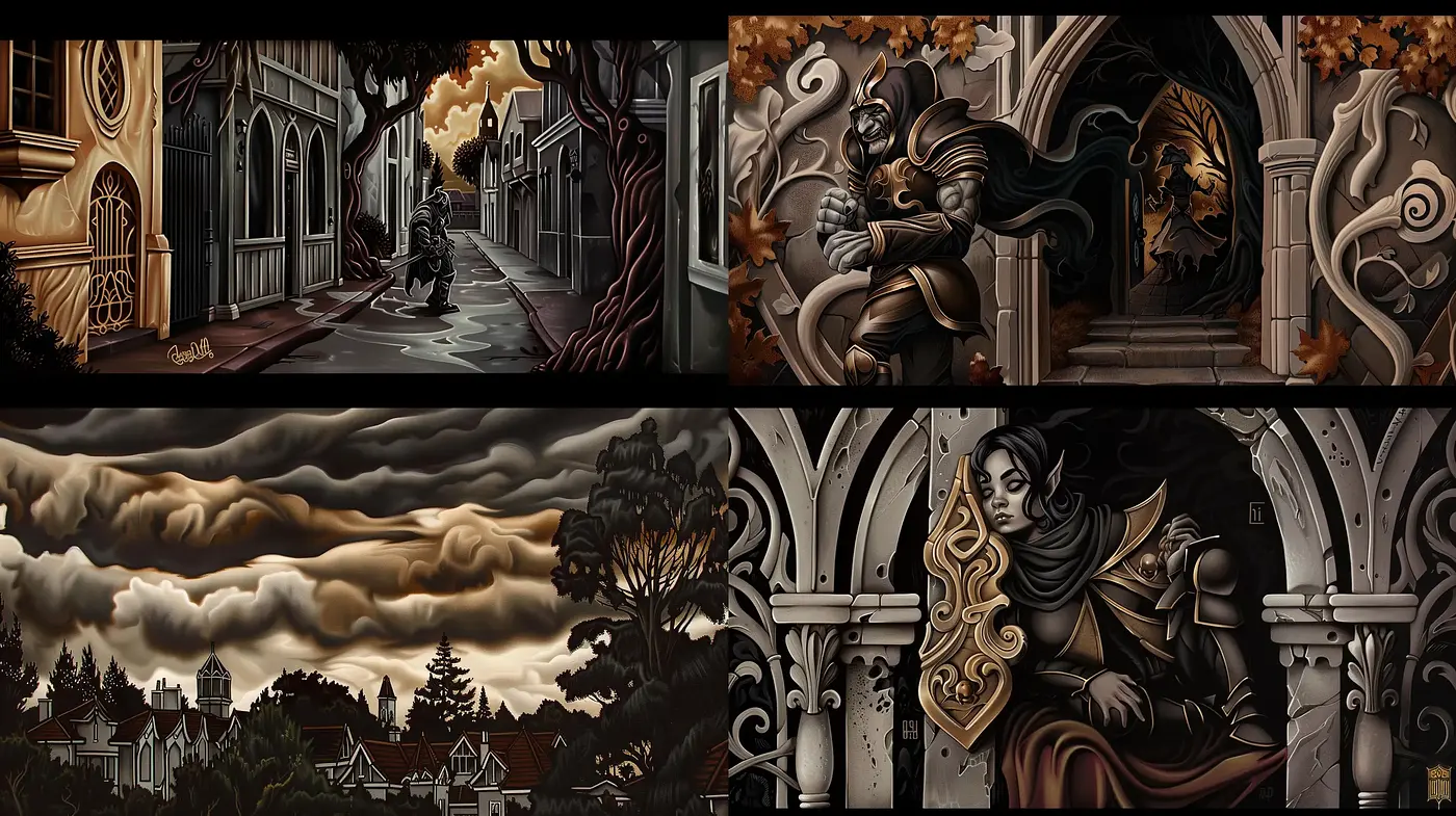 Gothic Reverie: Dark Symphonies in Monochromatic Elegance - Midjourney sref style