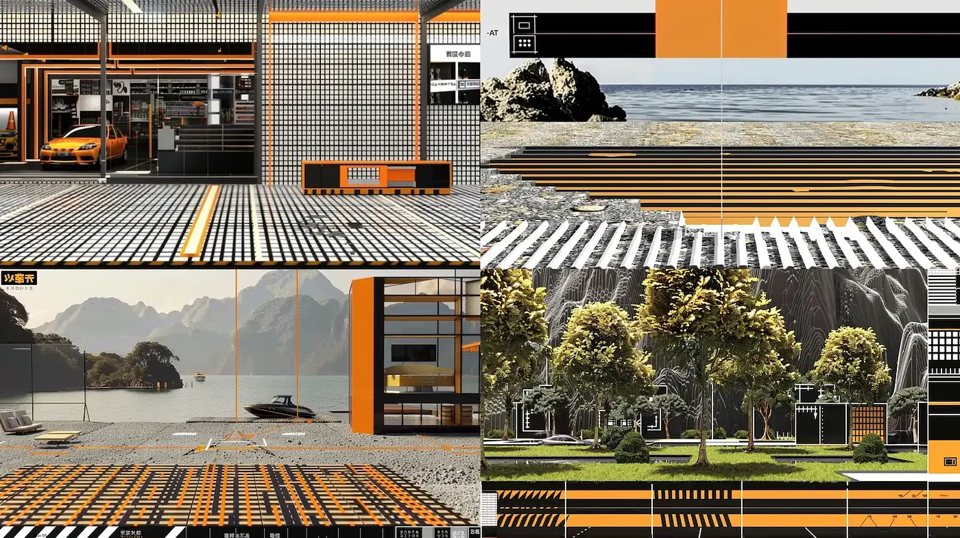 Futuristic Minimalism with Geometric Precision and Vibrant Contrasts - Midjourney sref style