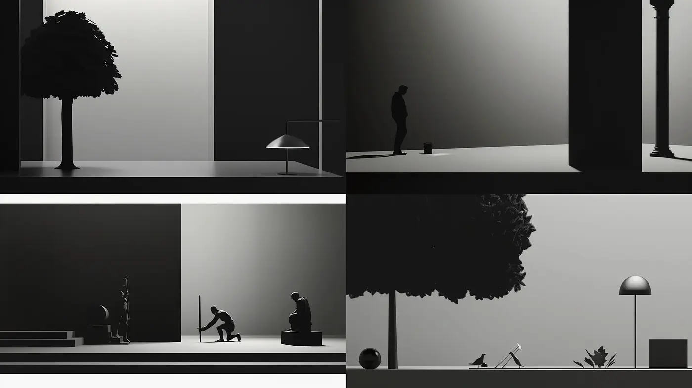 Monochromatic Minimalism with Dramatic Contrasts - Midjourney sref style