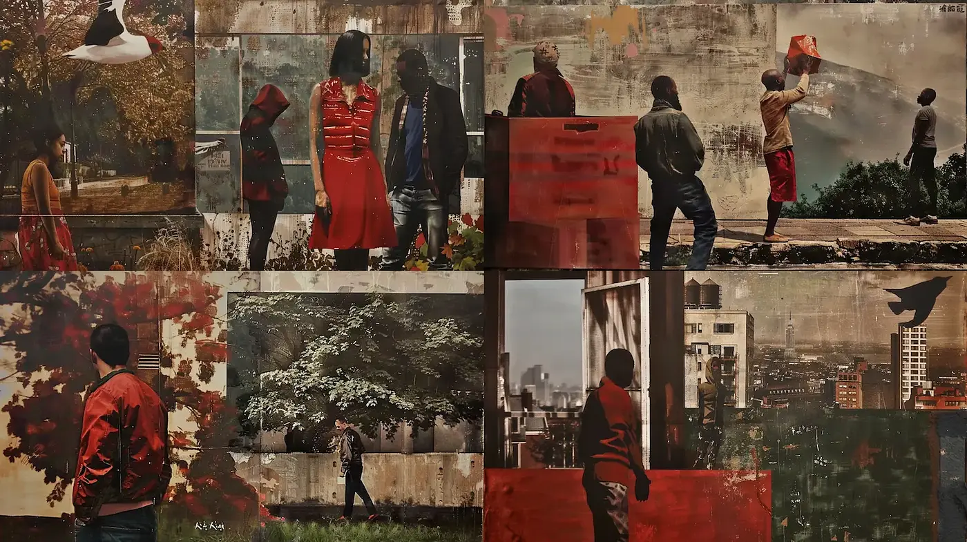 Cinematic Collage with Urban Themes and Vintage Aesthetics - Midjourney sref style