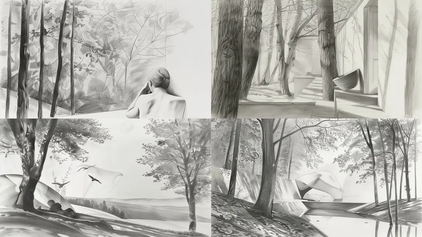 Ethereal Monochrome Landscapes: An Artistic Journey Through Stylized Nature - Midjourney sref style
