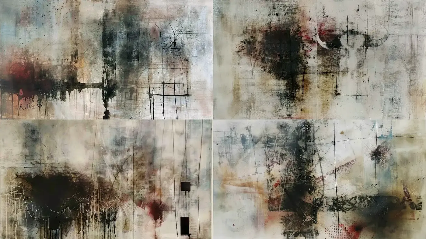Abstract composition with layered textures and muted tones - Midjourney sref style