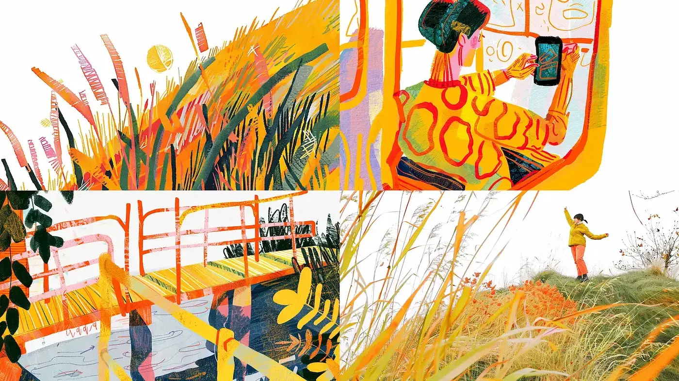 Vibrant and Playful Illustrative Style with Organic Textures - Midjourney sref style