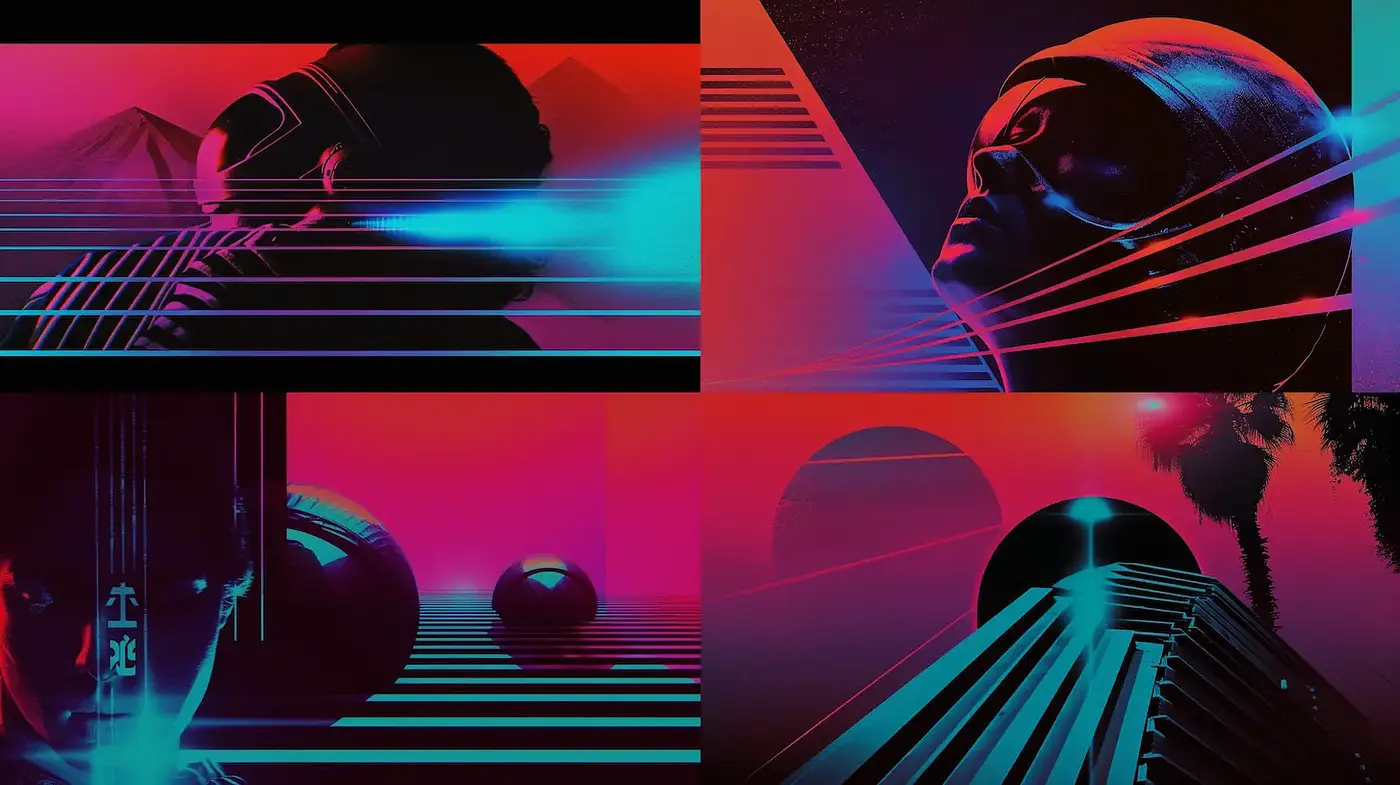 Futuristic Retro Aesthetic with Neon Color Schemes and Geometric Shapes - Midjourney sref style