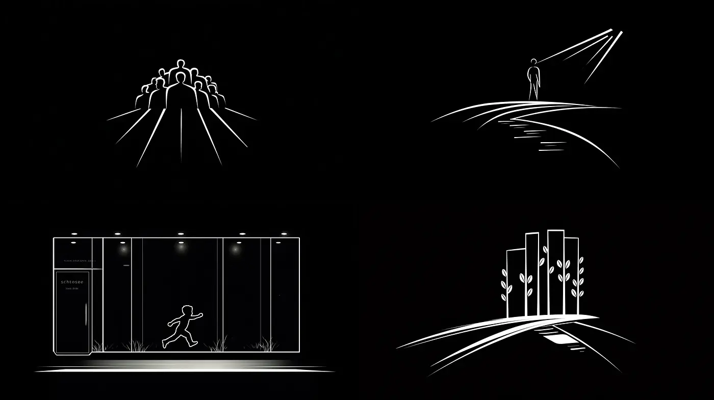 Minimalist monochrome illustrations with a focus on human emotion and urban landscapes - Midjourney sref style