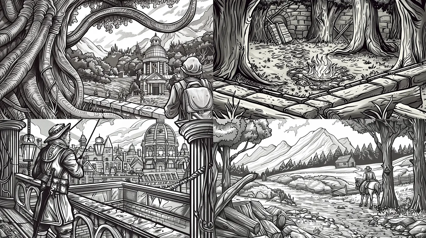 Monochromatic Tales of Enchanting Wilderness and Historical Fantasy - Midjourney sref style