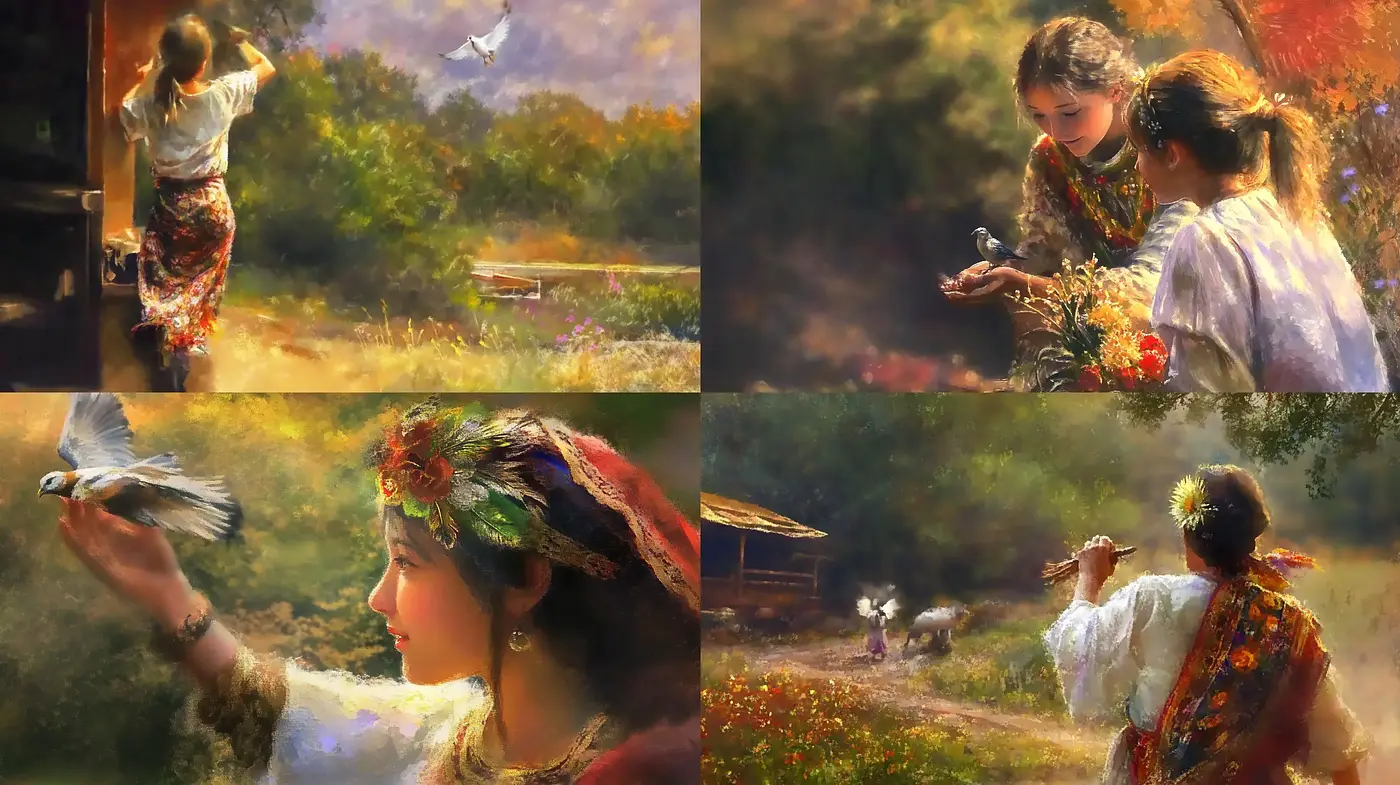 Idyllic Pastoral Visions in Luminous Impressionist Hues - Midjourney sref style
