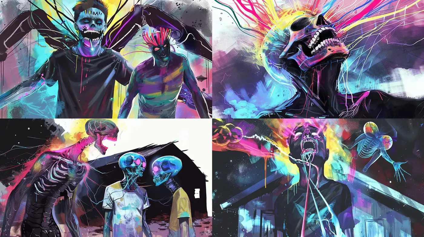Ethereal Neon Dreamscapes with Surreal Horror Overtones - Midjourney sref style