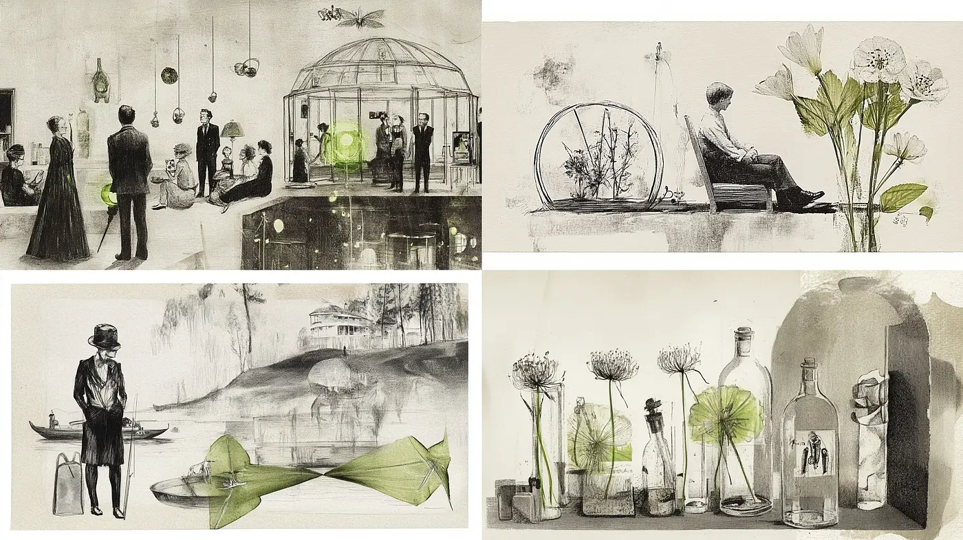 Monochromatic Nostalgia: An Exploration of Vintage Ink Wash Imagery - Midjourney sref style