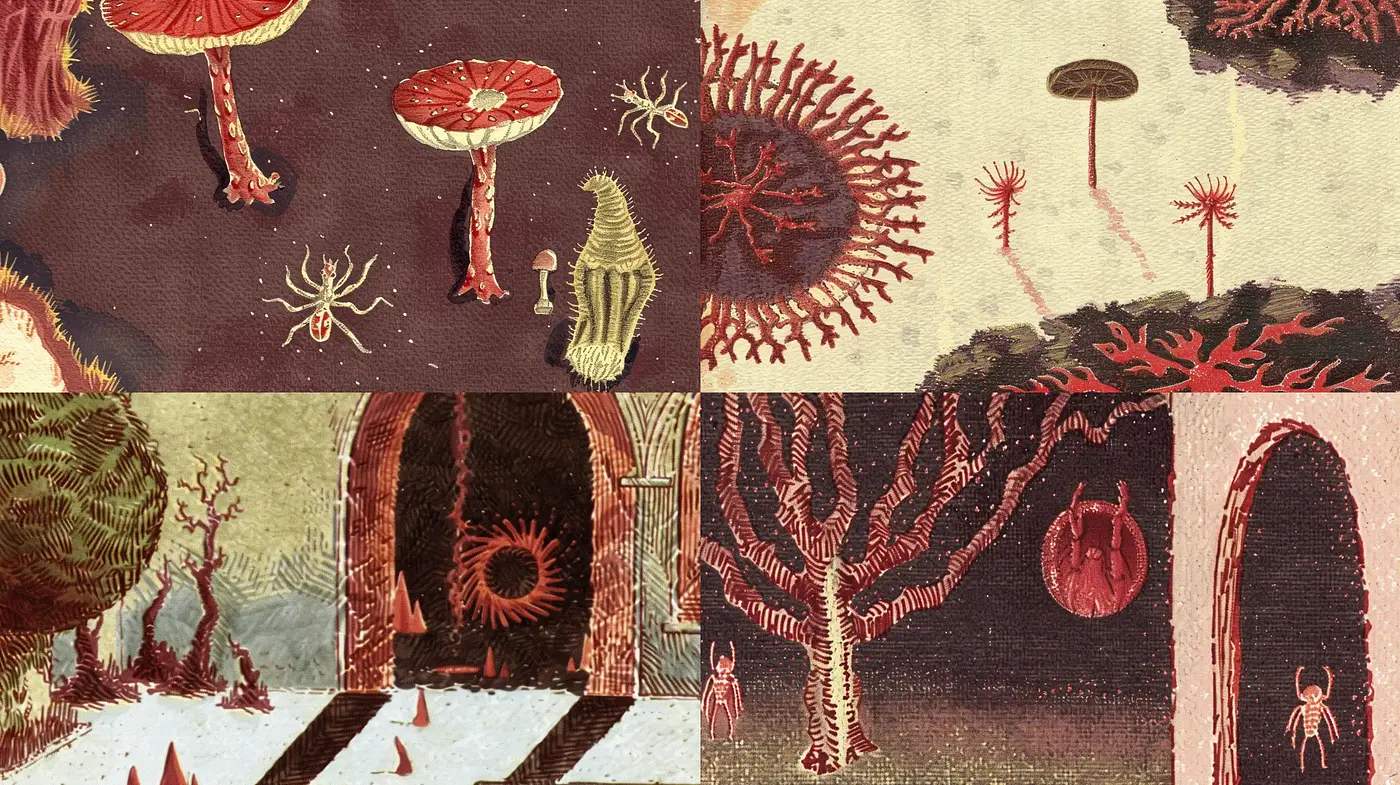 Surreal Enchanted Forest in Warm Sepia Tones - Midjourney sref style
